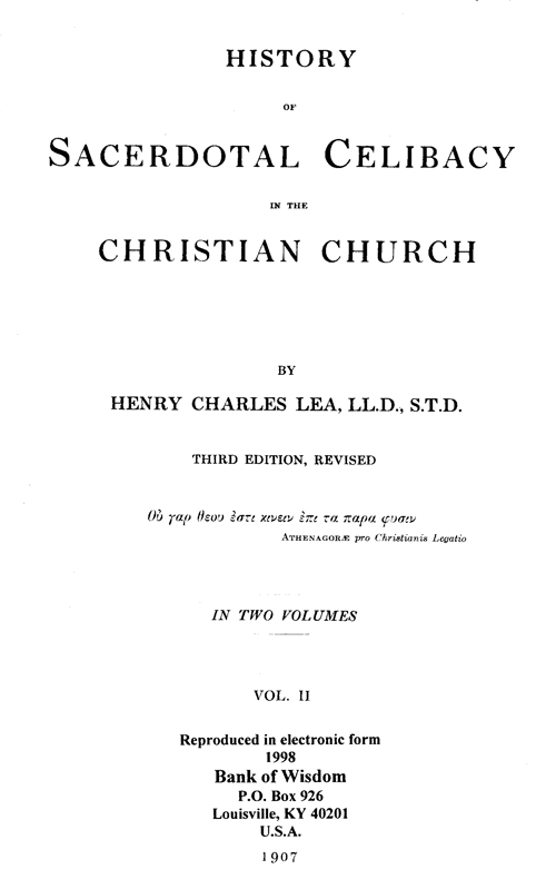 (image for) History of Sacerdotal Celibacy, Vol. 2 of 2 Vols. - Click Image to Close